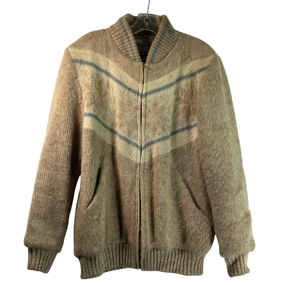Eider Knit Wool Full Zip Cardigan Sweater Womens Large Tan Icelandic Scotland